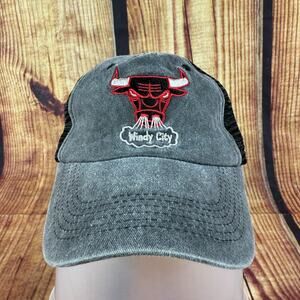 Chicago Bulls Hat Gray Black Windy City Logo Snap Back Mesh Cap Kick10 United